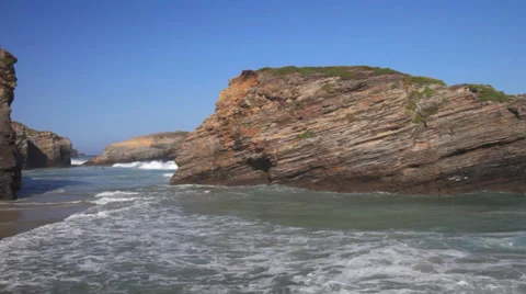 Rocks of Ribadeo and strong waves Stock Footage 33446161