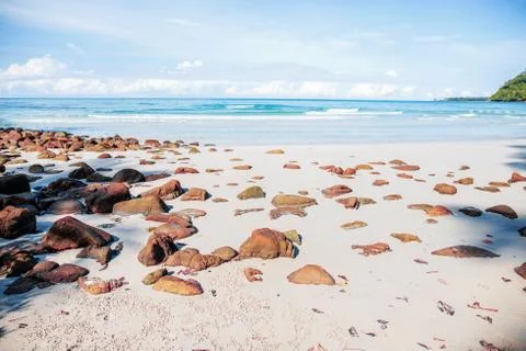 Rocks on sand beach. Stock Photos