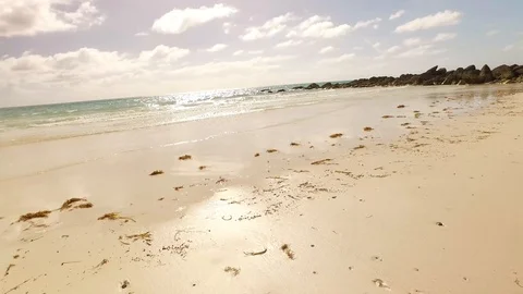 Rocks Scattered on Sand at Barbary Beach, Freeport Bahamas Stock Footage 100510163
