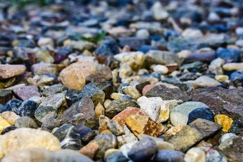Rocks sea beach or stones background, Many small stones in assorted colors, A Stock Photos