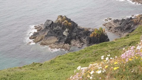 Rocks in the sea (Blackhead Cliffs), Cornwall, England Stock Footage 90426452