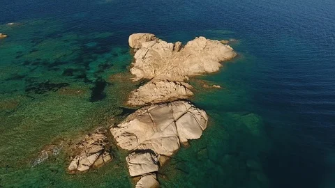 Rocks sea mediterranean view by drone aerial go out 4k Stock Footage 99340045