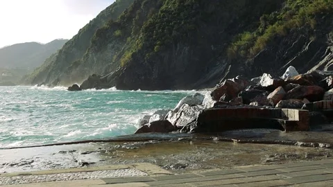 Rocks by the sea with waves Stock Footage 161888693