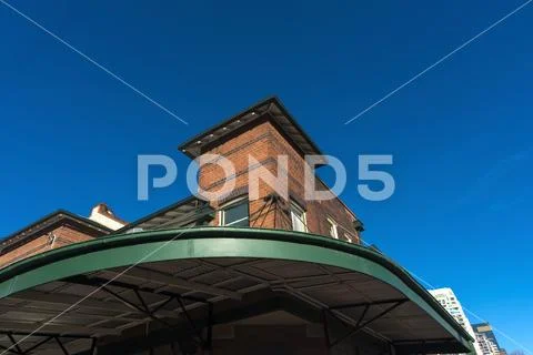 The Rocks Shop Awning Detail Roof Blue Sky. Stock Photos