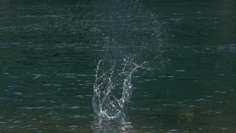 Rocks skipping on a emerald green river/lake in slow motion. Stock Footage 88644331