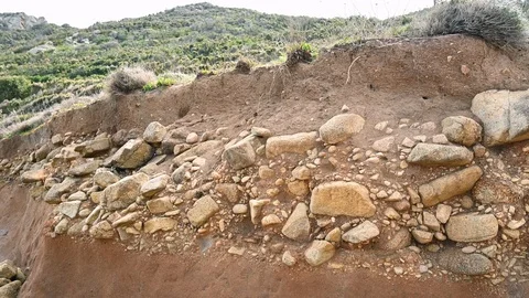 Rocks soil terrain sediment stratification Vídeo Stock 119539043
