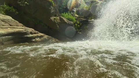 Rocks splash under cascading waterfall's force. Vucjanka Canyon, Serbia 스톡 동영상 341128122