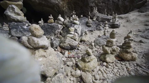Rocks Stacked Vertically with Mountainous Boulder in the Background Video stock 133820808