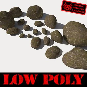 Rocks - Stones 10 Low Poly Smooth RM11 - Mossy Dirty 3D Rocks or Stones 3D Model