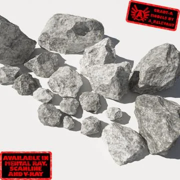 Rocks - Stones 11 Jagged RM19 - Chalk White 3D Rocks or Stones 3D Model