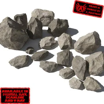 Rocks - Stones 3 Jagged RS05 - Tan or Grey 3D rocks or stones 3D Model