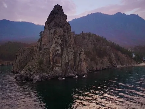 Rocks at sunset river view aerial shot Stock Footage 78157587