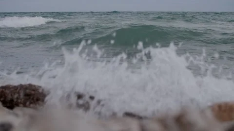 Rocks, swash, and  waves at Bradford beach on Lake Michigan Video stock 166327802
