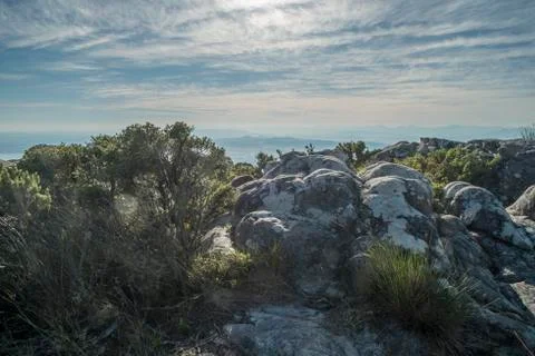 Rocks with vegetation on table mountain Stock Photos