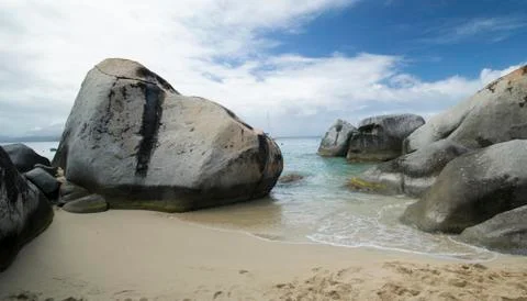 Rocks on Virgin Islands beach Stock Photos