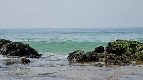 Rocks Wave Break Slow Motion Stock Footage 69021549