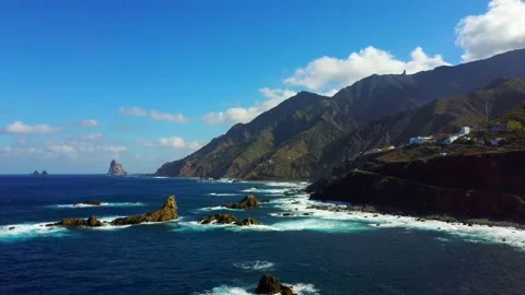Rocks waves and ocean cliffs in tenerife Stock Footage 138819401