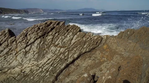 Rocks with waves, Bilbao 4k Stock Footage 289604103