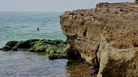 Rocks Waves Break Slow Motion Stock Footage 69021541