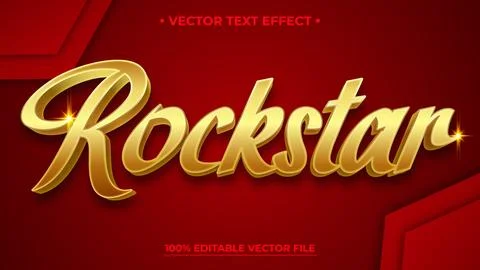 Rockstar Golden Text Effect on Red Background, Editable Vector Design Illustrazione stock