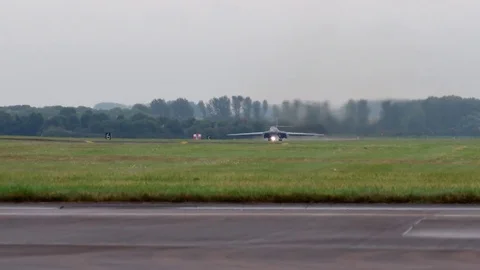 Rockwell B-1 Lancer take off from runway at RAF Fairford air station - 2016 Stock Footage 85033035