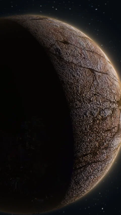Rocky alien planet in deep space with cracked textured surface, dramatic sh.. Stock Footage 330884606