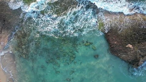 Rocky area in front of Cala Comte beach at sunset. Stock Footage 256166878