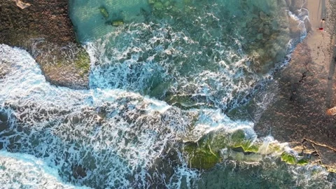 Rocky area in front of Cala Comte beach at sunset. Stock Footage 256166934
