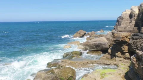 Rocky Atlantic Cliffs and Turquoise Ocean Along the Coast of Northern Spain Stock Footage 339687147