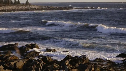 Rocky Atlantic Ocean Beach Waves at Sunrise. Stock Footage 72126312