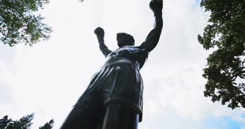 Rocky Balboa statue, City of Philadelphia, PA. Close up Stock Footage