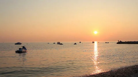 Rocky beach and sunset 2 Stock Footage 33605648