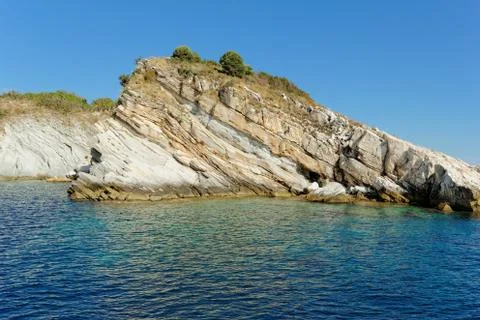 Rocky beach at greece , thassos Stock Photos
