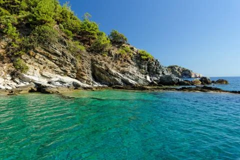 Rocky beach at greece , thassos Foto stock