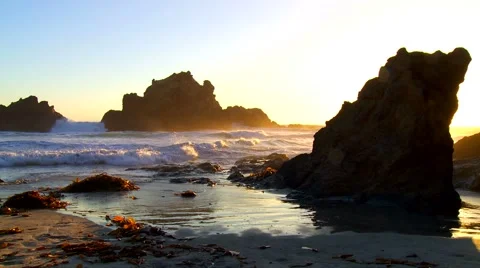 Rocky beach with magical light Stock Footage 43236606