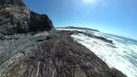 Rocky beach with waves, Atlantic, Tiny planet, Tiny planet effect Stock Footage 107181874