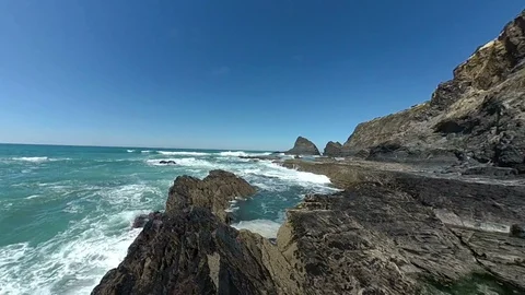 Rocky beach with waves, Atlantic, Tiny planet, Tiny planet effect Stock Footage 107182089