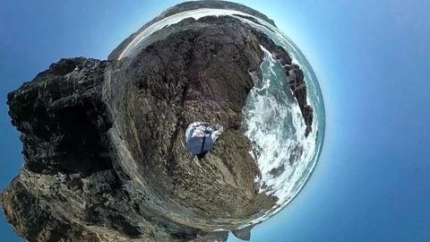 Rocky beach with waves, Atlantic, Tiny planet, Tiny planet effect Stock Footage 107182342