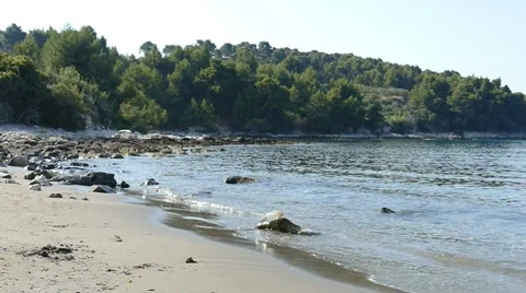Rocky Beach Waves- Slow Motion-Sand Beach Stock Footage 53868465