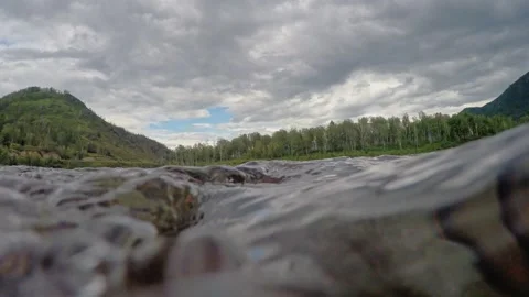 The rocky bottom of a mountain river with a fast current and clear water. Stock-Footage 306018069