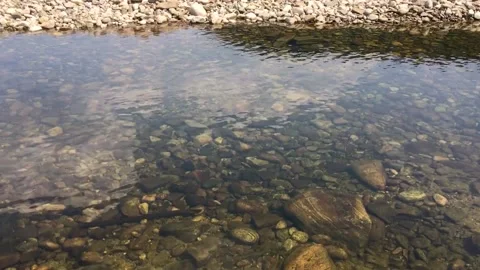 The rocky bottom of the mountain river is visible through the clear water 스톡 동영상 222722355