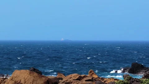 Rocky Cape Coast and Open Sea Near Nojimazaki, Chiba, Japan Video stock 342266067