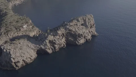 Rocky cliff and bay at North Mallorca island, Raw in 4K. Stock Footage