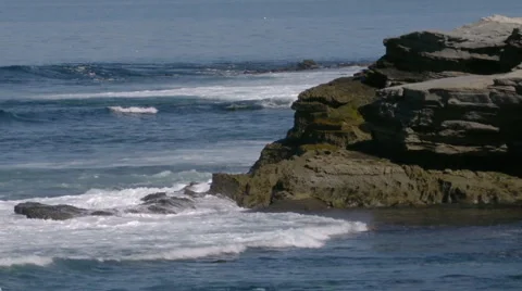  Rocky Cliff And Ocean Waves Video stock 2131366