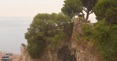 Rocky cliff and sea view at Castle Hill with Mediterranean vegetation, Nice Stock Footage 344092819