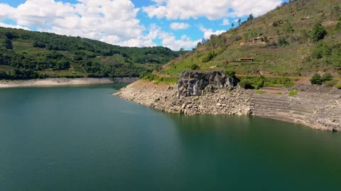 Rocky Cliffs And Mountain Around The Belesar Reservoir - aerial Stock-Footage 254018055