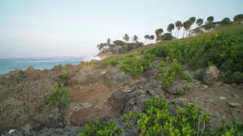 Rocky Cliffs and surf beach. Dominican Republic. Stock Footage 152856328
