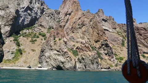 The rocky cliffs are taken off the general plan. View from the ship Stock Footage 90229910