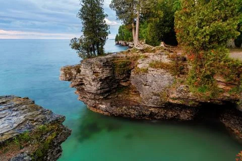 Rocky Cliffs at Cave Point Stock Photos