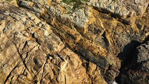 Rocky Cliffs At The Seacoast Of Playa de Valcobo. Aerial Drone Shot Stock Footage 256771711